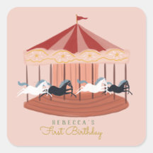 Roze Carrousel Birthday Gift Labels