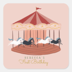 Roze Carrousel Birthday Gift Labels