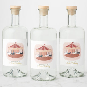 Roze carrousel Birthday Gift Labels Liquor Bottle  Likeurfles Etiket