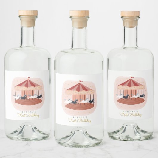 Roze carrousel Birthday Gift Labels Liquor Bottle  Likeurfles Etiket (Flessen)