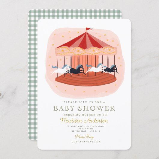 Roze Carrousel Carnaval Circus Baby shower Kaart