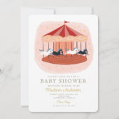 Roze Carrousel Carnaval Circus Baby shower Kaart (Voorkant)