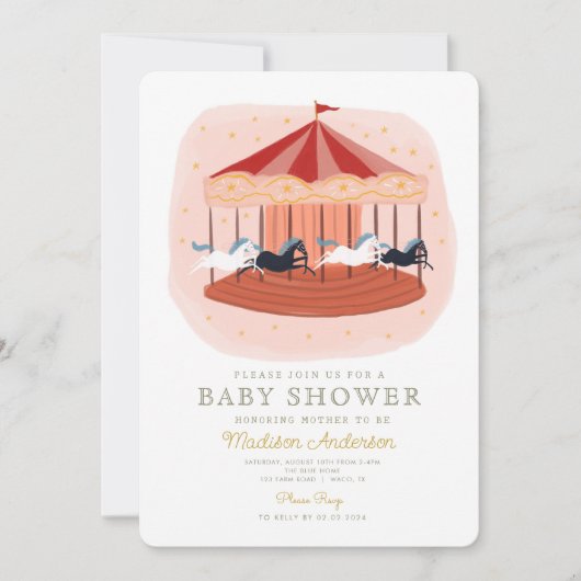 Roze Carrousel Carnaval Circus Baby shower Kaart (Voorkant)