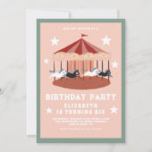 Roze carrousel circus foto meisje verjaardag kaart (Voorkant)