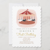 Roze carrousel eerste uitnodiging van de verjaarda (Voorkant)