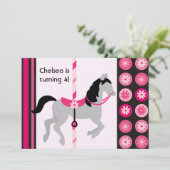 Roze Carrousel Horse Birthday Invitation Kaart (Staand voorkant)
