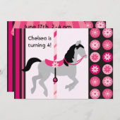 Roze Carrousel Horse Birthday Invitation Kaart (Voorkant / Achterkant)