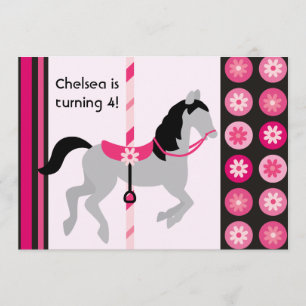 Roze Carrousel Horse Birthday Invitation Kaart