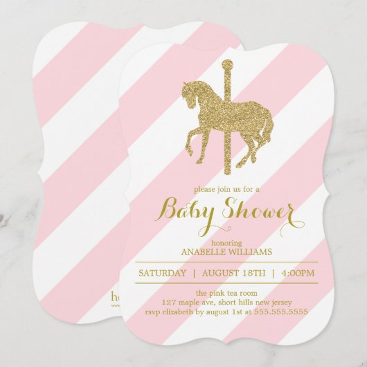 Roze Carrousel Paard Baby Shower Kaart (Voorkant / Achterkant)