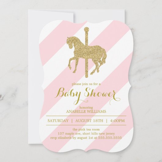 Roze Carrousel Paard Baby Shower Kaart (Voorkant)
