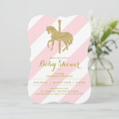 Roze Carrousel Paard Baby Shower Kaart (Staand voorkant)
