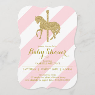 Roze Carrousel Paard Baby Shower Kaart