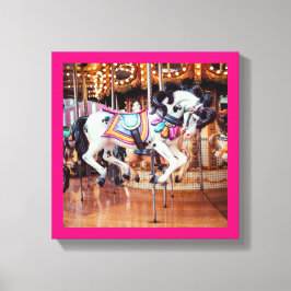 Roze Carrousel Paard op de draaimolen Canvas Afdruk