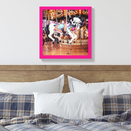 Roze Carrousel Paard op de draaimolen Canvas Afdruk (Insitu (Slaapkamer))