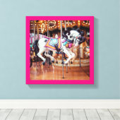 Roze Carrousel Paard op de draaimolen Canvas Afdruk (Insitu (Houten vloer))