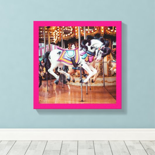 Roze Carrousel Paard op de draaimolen Canvas Afdruk (Insitu (Houten vloer))