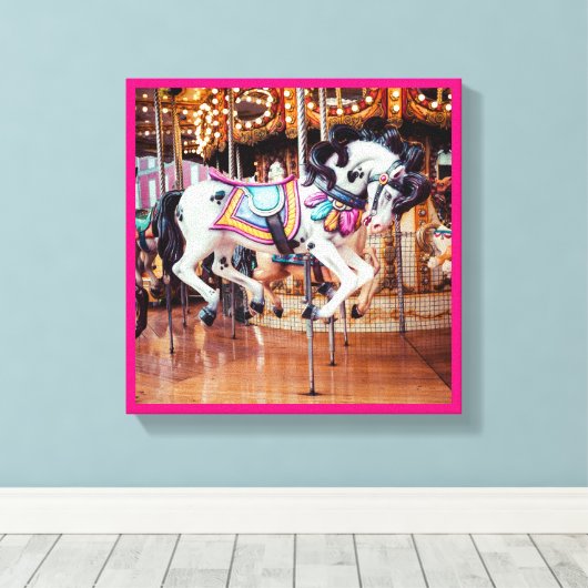 Roze Carrousel Paard op de draaimolen Canvas Afdruk (Insitu (Houten vloer))