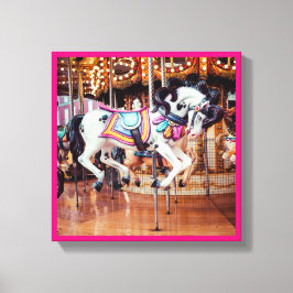 Roze Carrousel Paard op de draaimolen Canvas Afdruk