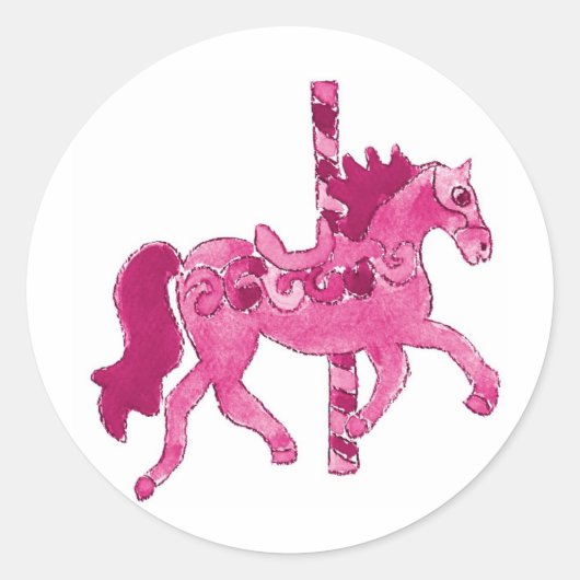 Roze Carrousel Paard Ronde Sticker (Voorkant)