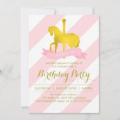 Roze Carrousel Paard Verjaardagsfeest Kaart (Voorkant)