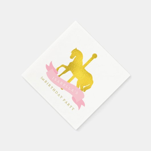 Roze Carrousel Paard Verjaardagsfeest Servet (Hoek)