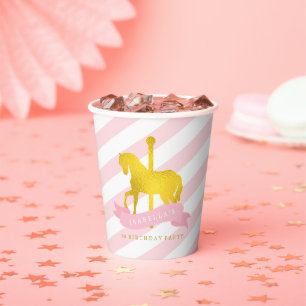 Roze Carrousel Paard Verjaardagsfeestje Papier Cup Papieren Bekers