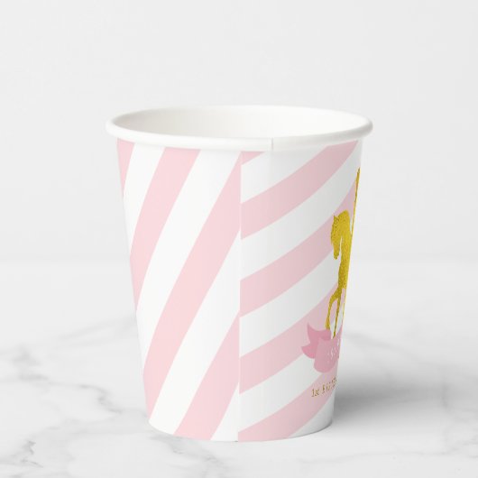 Roze Carrousel Paard Verjaardagsfeestje Papier Cup Papieren Bekers (Rechts)
