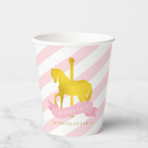 Roze Carrousel Paard Verjaardagsfeestje Papier Cup