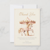  Roze Carrousel Paard Waterverf Baby shower Bedankkaart (Voorkant)
