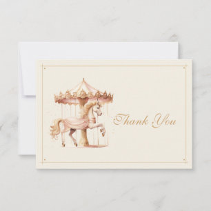  Roze Carrousel Paard Waterverf Baby shower Bedankkaart