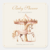 Roze Carrousel Paard Waterverf Baby shower Vierkante Sticker (Voorkant)