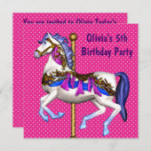 Roze Carrousel Pony Meisjes 5e Verjaardagsfeest Kaart (Voorkant / Achterkant)