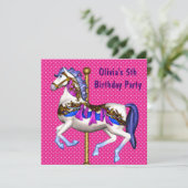 Roze Carrousel Pony Meisjes 5e Verjaardagsfeest Kaart (Staand voorkant)