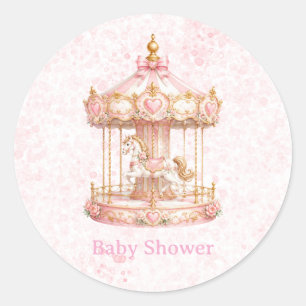 Roze Carrousel Prinses Verjaardagsfeestje Ronde Sticker