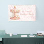Roze Carrousel Prinses Verjaardagsfeestje Spandoek (Beurs)