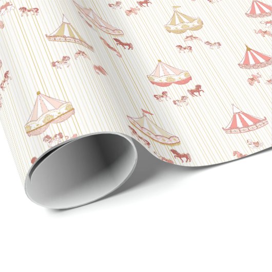 Roze  Carrousel Verpakkingsdocument Cadeaupapier (Rol Hoek)