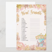 Roze carrousel World Scramble Baby shower Game (Voorkant / Achterkant)