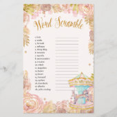 Roze carrousel World Scramble Baby shower Game (Voorkant)