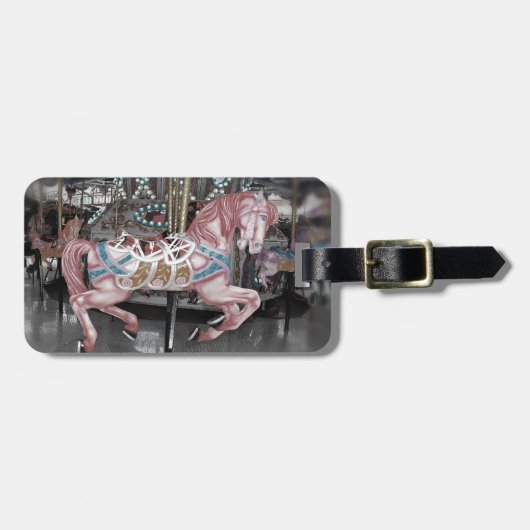 Roze carrouselpaard bagagelabel (Voorkant horizontaal)