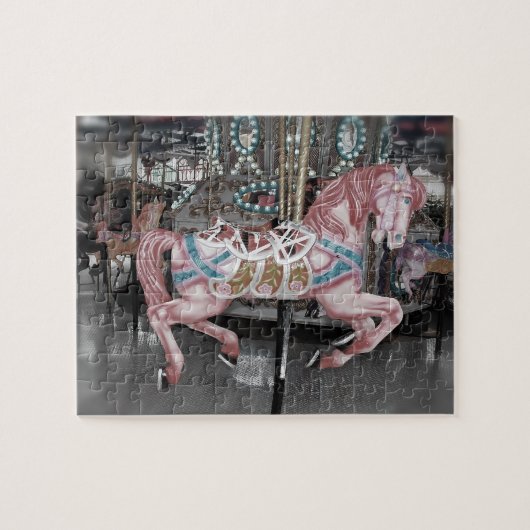 Roze carrouselpaard legpuzzel (Horizontaal)