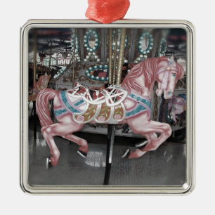 Roze carrouselpaard metalen ornament