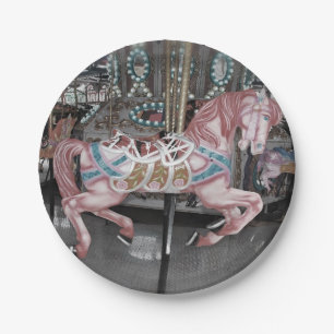 Roze carrouselpaard papieren bordje