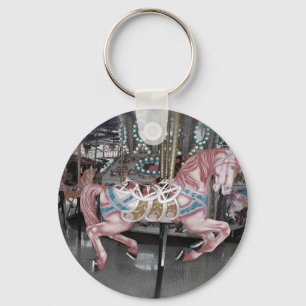 Roze carrouselpaard sleutelhanger