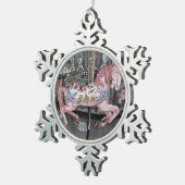 Roze carrouselpaard tin sneeuwvlok ornament (Rechts)
