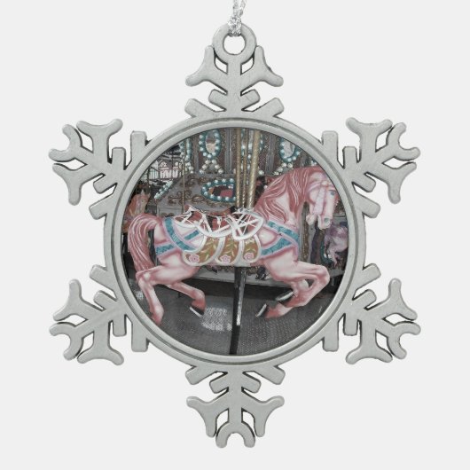 Roze carrouselpaard tin sneeuwvlok ornament (Voorkant)