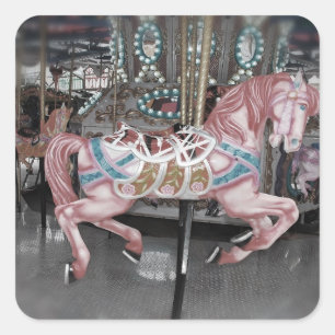 Roze carrouselpaard vierkante sticker