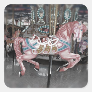 Roze carrouselpaard vierkante sticker