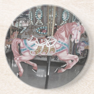 Roze carrouselpaard zandsteen onderzetter