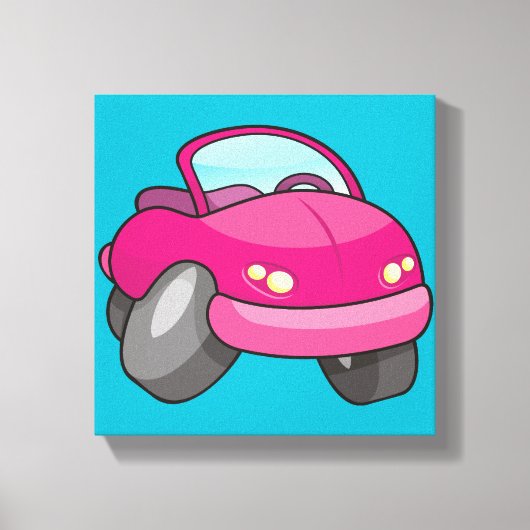 Roze Cartoon Auto Canvas Afdruk (Voorkant)
