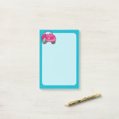 Roze Cartoon Auto Post-it® Notes (Op bureau)